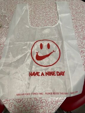 Nike White Tote Bag with Red Smile Swoosh
